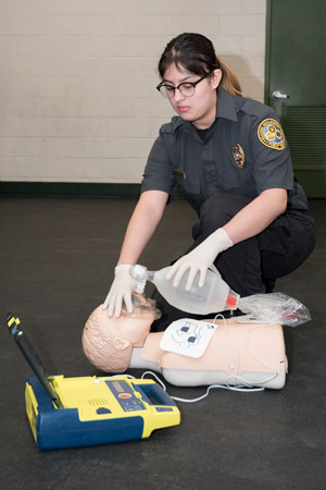 A PSS student goes through an emergency response drill